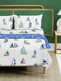 Urban Space - Ocean White Cotton Dohar & Bedsheet with 2 Pillow Covers (Queen)