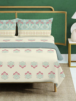 Urban Space - Dusty Blue Cotton Dohar & Bedsheet with 2 Pillow Covers (Queen)