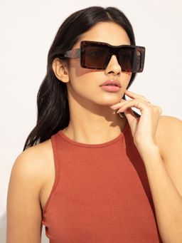 Twenty Dresses by Nykaa Fashion - Brown Animal Print Thick Square Sunglasses