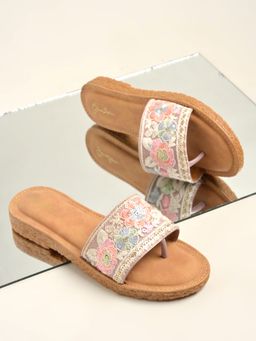 Shoetopia - Women Floral Sequin Embroidered Flats - Multi-Color