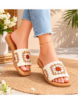 Sandal Stories - Women White Noor Crochet Comfort Flats