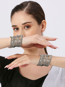 OOMPH - Combo Of 26 Oxidised Silver Bangle Set For Women And Girls - (2.6)