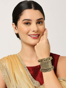 OOMPH - Combo Of 28 Gold Ghungroo And Shimmer Bangle Set For Women And Girls - (2.6)