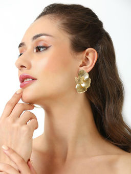 OOMPH - Gold Large Floral Drop Earrings - Party Wear Butterfly Motif -