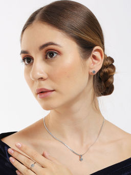 OOMPH - Silver Cubic Zirconia Pendant Set - Solitaire With Matching Stud Earrings And Ring