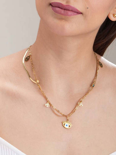 18K Gold Plated Evil-Eye Cascade Necklace For Womens Waterproof And Anti-Tarnish