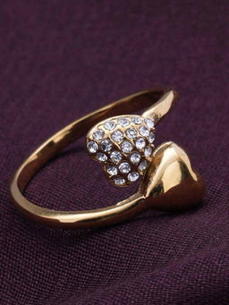 Palmonas - Gold Stone Studded Heart Shaped Ring For Womens - Waterproof And Anti-Tarnish