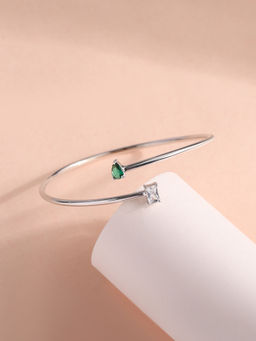 Ornate Jewels - 925 Silver Pear Green Emerald Toi Et Moi Flexible Bangle For Women And Girls