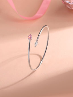Ornate Jewels - 925 Silver Pear Pink CZ Toi Et Moi Flexible Bangle For Women And Girls