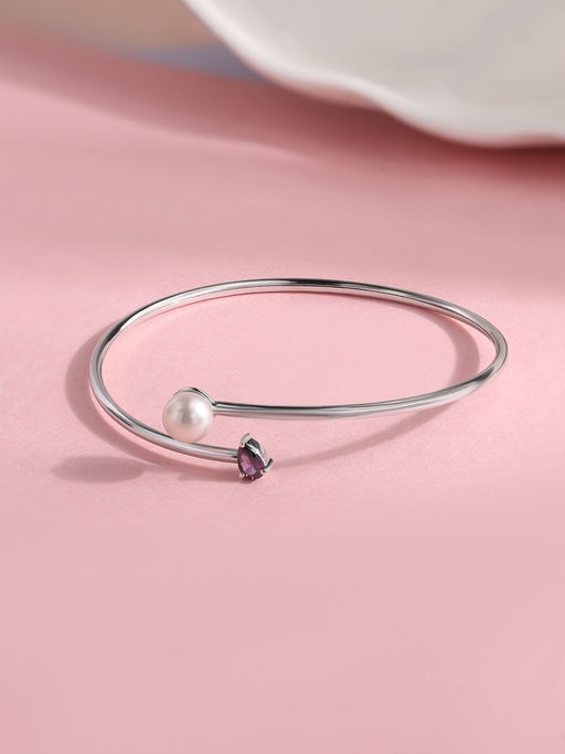 Ornate Jewels 925 Silver Pear Purple Amethyst Toi Et Moi Flexible Bangle For Women & Girls