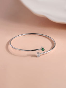 Ornate Jewels - 925 Silver Pear Green Emerald Toi et Moi Flexible Bangle for Women & Girls