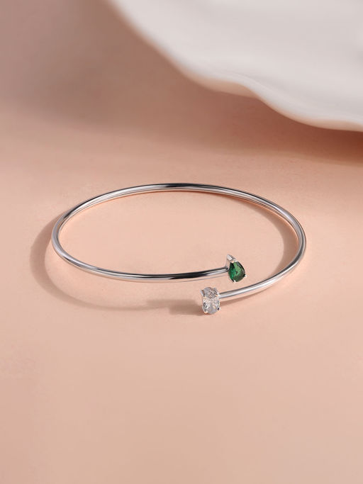 Ornate Jewels 925 Silver Pear Green Emerald Toi et Moi Flexible Bangle for Women & Girls