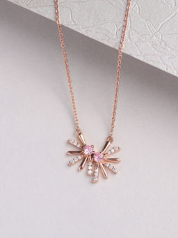 Ornate Jewels - 925 Silver 18K Rose Gold Pink CZ Daisy Necklace for Women & Girls