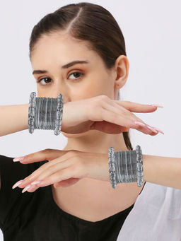 OOMPH - Combo Of 38 Oxidised Silver Kada And Bangle Set - Elephant Design - (2.6)