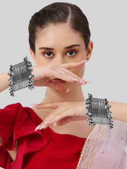OOMPH - Combo Of 40 Silver Oxidised Ghungroo Bangle Set For Women And Girls - (2.6)