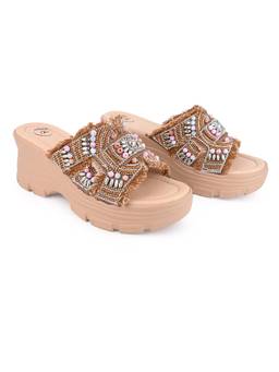 Alberto Torresi - Women Tan Fringed Beaded Sandals Heels