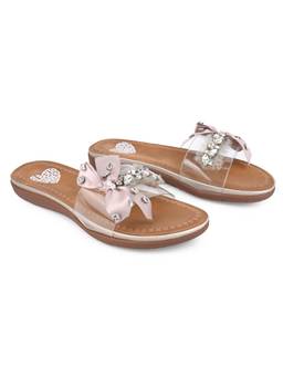Alberto Torresi - Women Blush Pink Bow and Crystal Embellished Clear Sandals