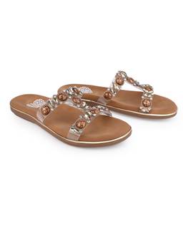 Alberto Torresi - Women Brown Stone and Crystal Embellished Clear Sandals