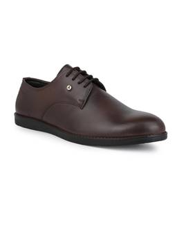 Alberto Torresi - Mens Brown Leather Lace-Up with Branded Metal Accent and Tpr Sole Derbies