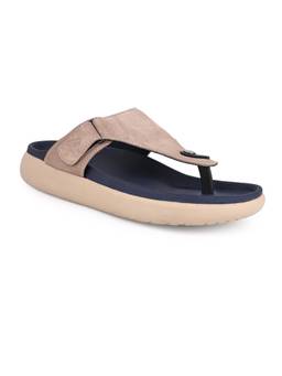 Alberto Torresi - Men Beige Genuine Suede Leather Adjustable T-Strap Comfort Sandals