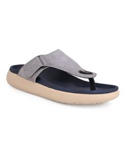 Alberto Torresi - Men Grey Genuine Suede Leather Adjustable T-Strap Comfort Sandals