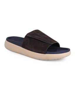 Alberto Torresi - Men Brown Suede Leather Adjustable Velcro Strap Comfort Sliders