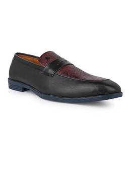 Alberto Torresi - Men Bordo Textured Leather Slip-On Penny Loafers with Tpr Sole