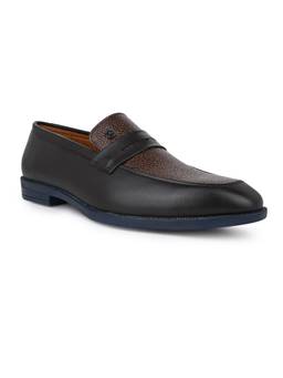 Alberto Torresi - Men Brown and Bordo Textured Leather Slip-On Penny Loafers with Tpr Sole