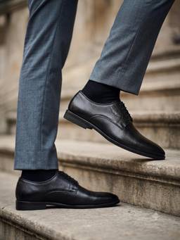 Alberto Torresi - Men Textured Black Leather Lace-Up Formal Derbies with Tpr Sole