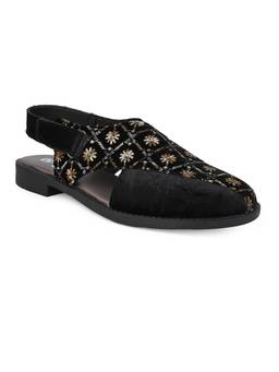 Alberto Torresi - Women Black Floral Embroidered Sequin Slingback Sandals