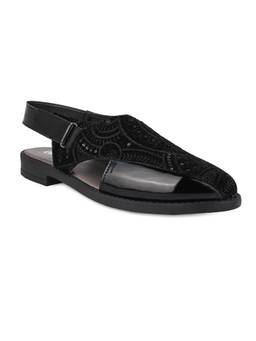 Alberto Torresi - Women Black Patent and Embroidered Velvet Slingback Sandals