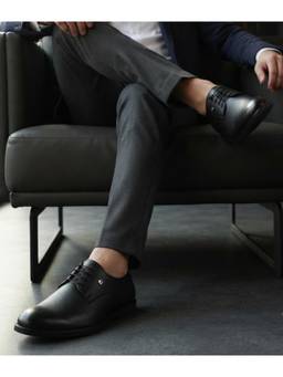 Alberto Torresi - Mens Black Genuine Leather with Branded Metal Accent and Tpr Sole Derbies