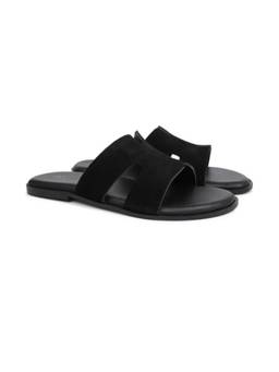 ITALIAN SHOES COMPANY - Suede H Style Slip On Sandals Black