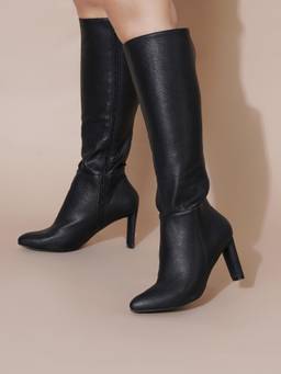 Sherrif Shoes - Women Black Cage Back Knee-High Casual Boots