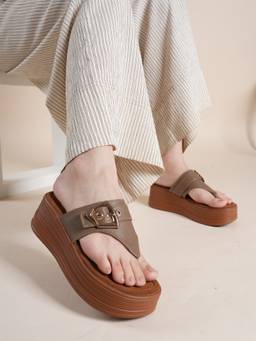 Drop Bold - Women Taupe Buckle Detail Platform Heels