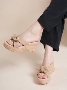 Drop Bold - Women Beige Bow Detail Wedge Heels