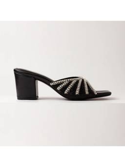 Megleo - Women Black Handmade Embroidered Block Heels