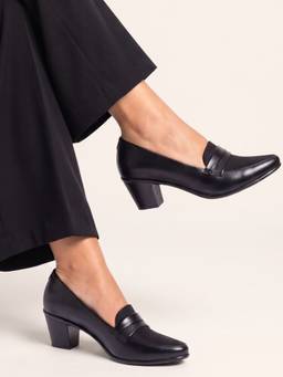 JODYHUB - Women Black Heeled Loafers