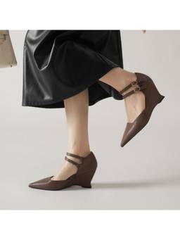 OZZARO - Women Brown Vectora Strap Wedges Heels