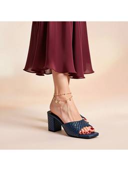 Megleo - Women Textured Dark Blue Block Heels