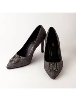 Megleo - Women Vegan Grey Glitter Stiletto Heels
