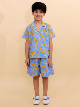 BownBee - Summer Short Sleeve Pure Cotton Printed Shorts and Shirt -Blue (Set of 2)