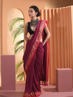 Beatitude - Magenta Handspun Cotton Saree with Unstitched Blouse