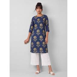 max - Women Printed Straight Blue Kurta