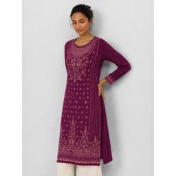max - Women Embroidered Straight Winter Purple Kurta