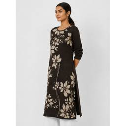 max - Women Floral Print Straight Winter Brown Kurta
