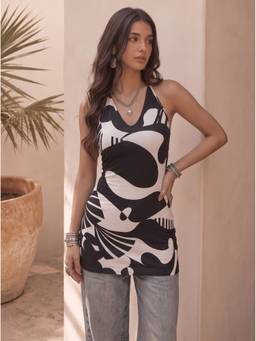 Dora Dori - Pure Cotton Printed Backless Black Kurti