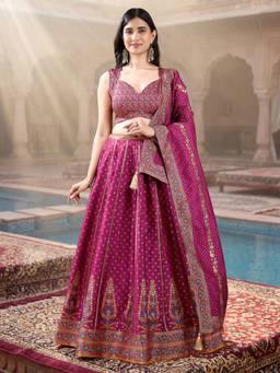 PURVAJA - Women's Floral Pink Stitched Lehenga and Unstitched Blouse with Dupatta