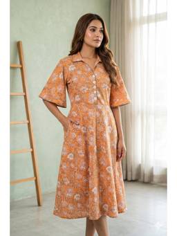 NAVYAS FASHION - Orange Floral Knee Length Dress