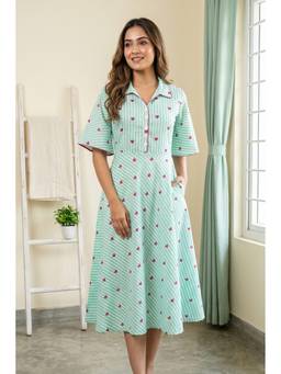 NAVYAS FASHION - Blue Stripes Knee Length Dress